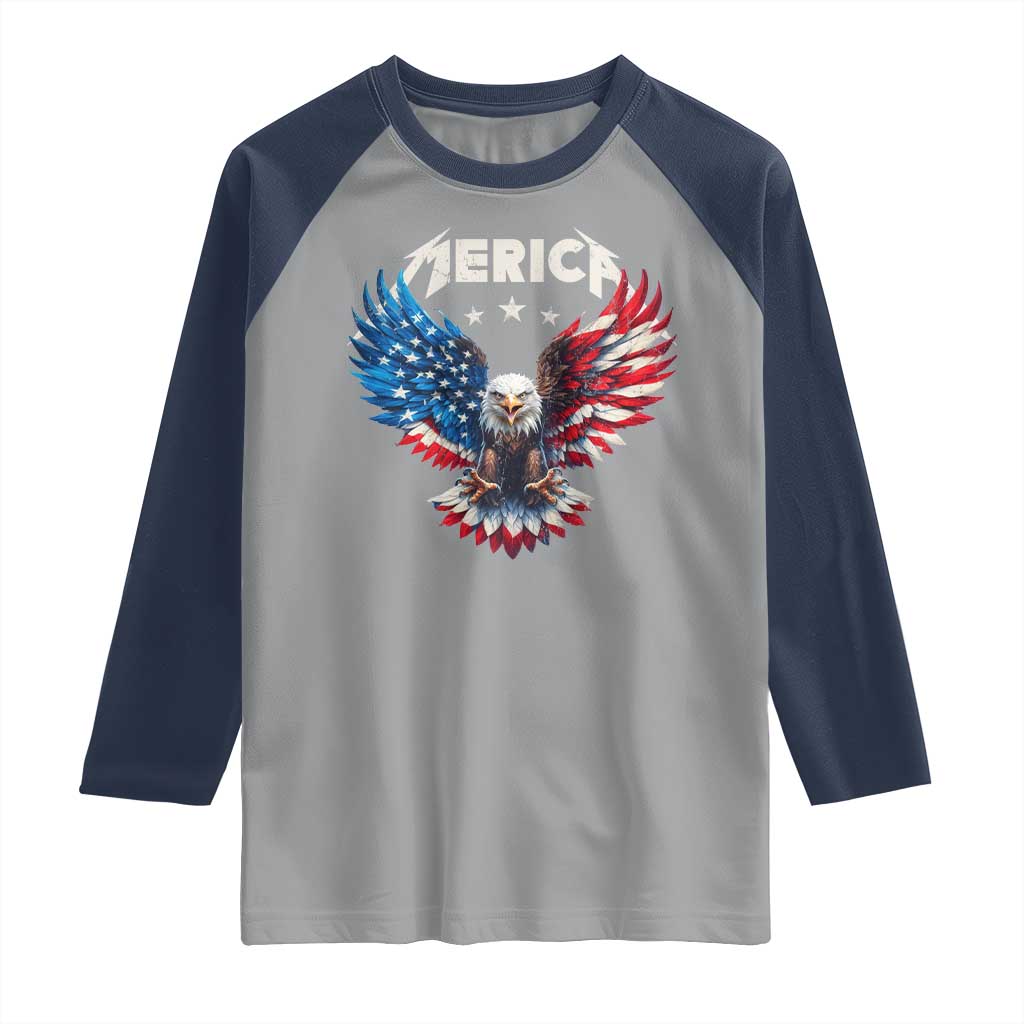 Bald Eagle Merica Raglan Shirt USA American Flag Patriotic 4th of July - Wonder Print Shop