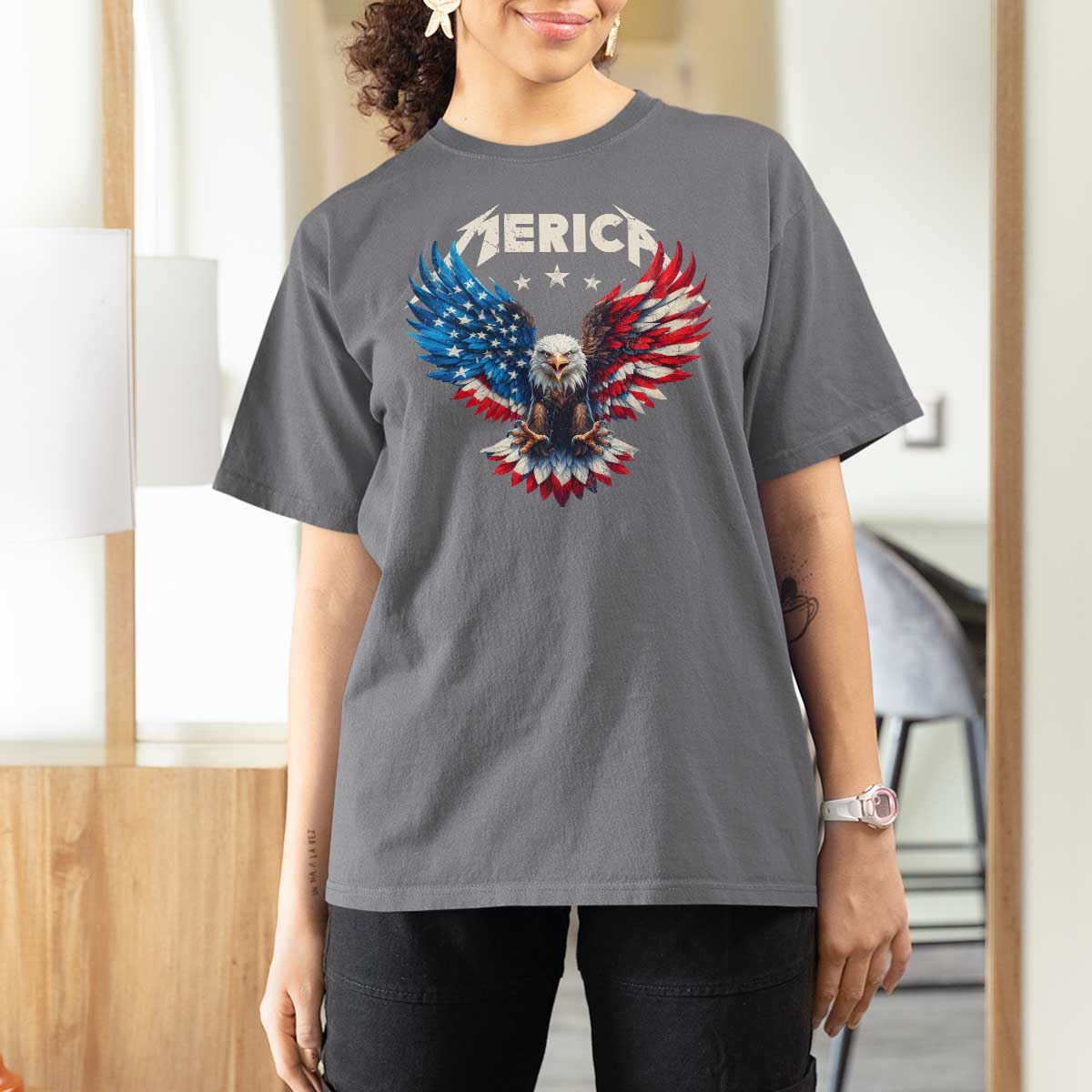 Bald Eagle Merica T Shirt For Women USA American Flag Patriotic 4th of July - Wonder Print Shop