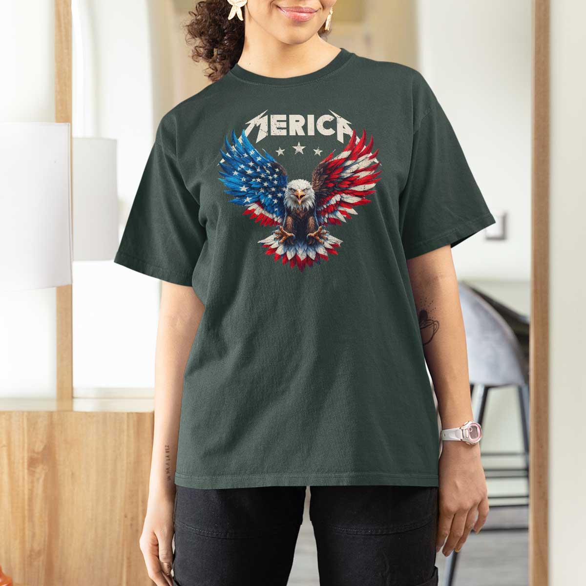 Bald Eagle Merica T Shirt For Women USA American Flag Patriotic 4th of July - Wonder Print Shop