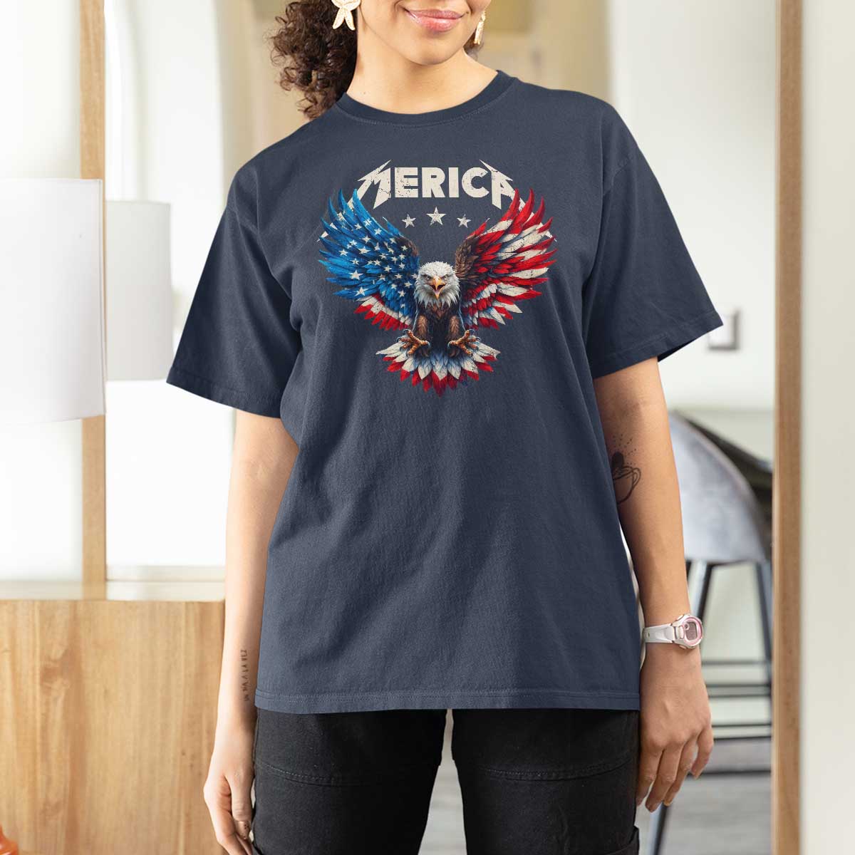 Bald Eagle Merica T Shirt For Women USA American Flag Patriotic 4th of July - Wonder Print Shop