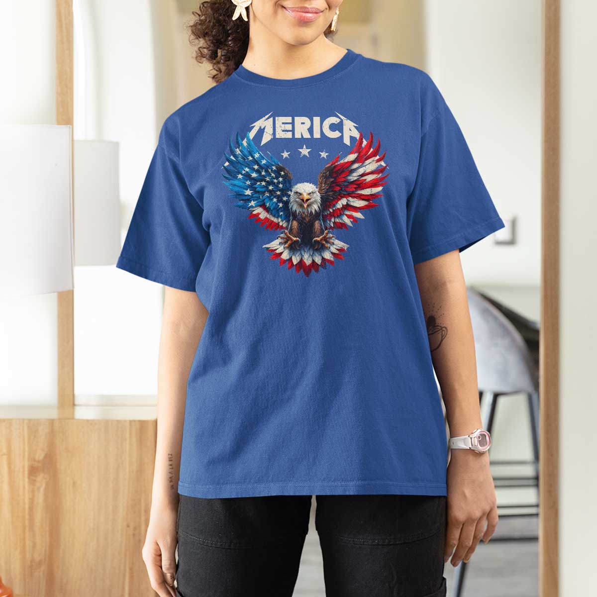 Bald Eagle Merica T Shirt For Women USA American Flag Patriotic 4th of July - Wonder Print Shop