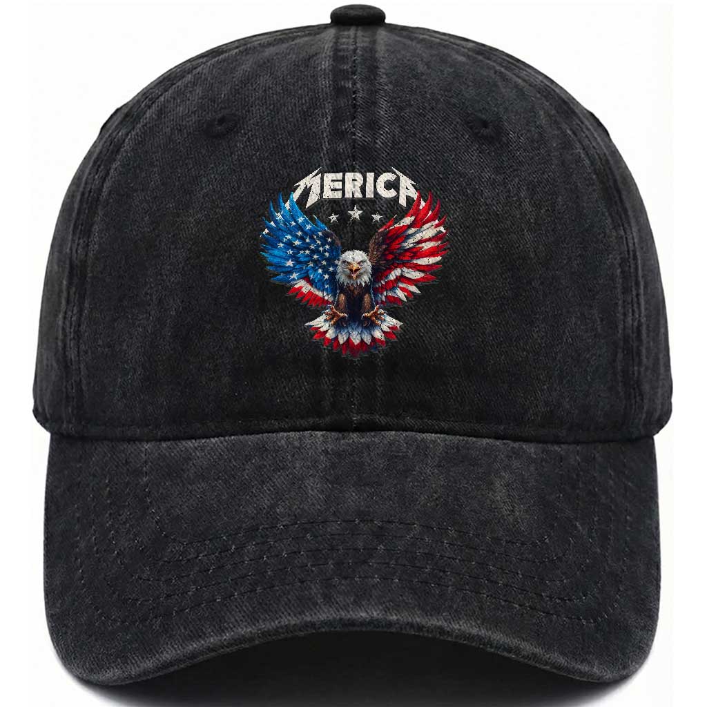 Bald Eagle Merica Washed Cotton Baseball Cap USA American Flag Patriotic 4th of July