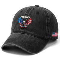 Bald Eagle Merica Washed Cotton Baseball Cap USA American Flag Patriotic 4th of July