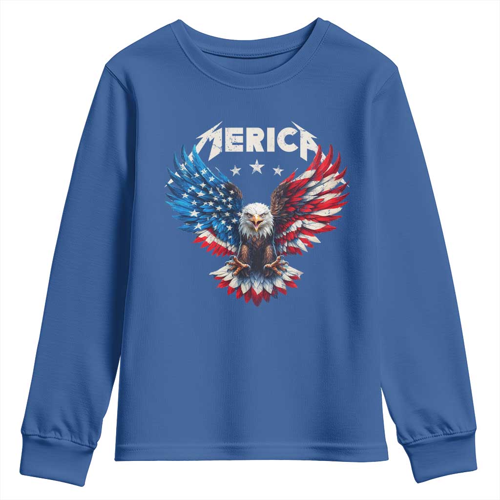 Bald Eagle Merica Youth Sweatshirt USA American Flag Patriotic 4th of July - Wonder Print Shop