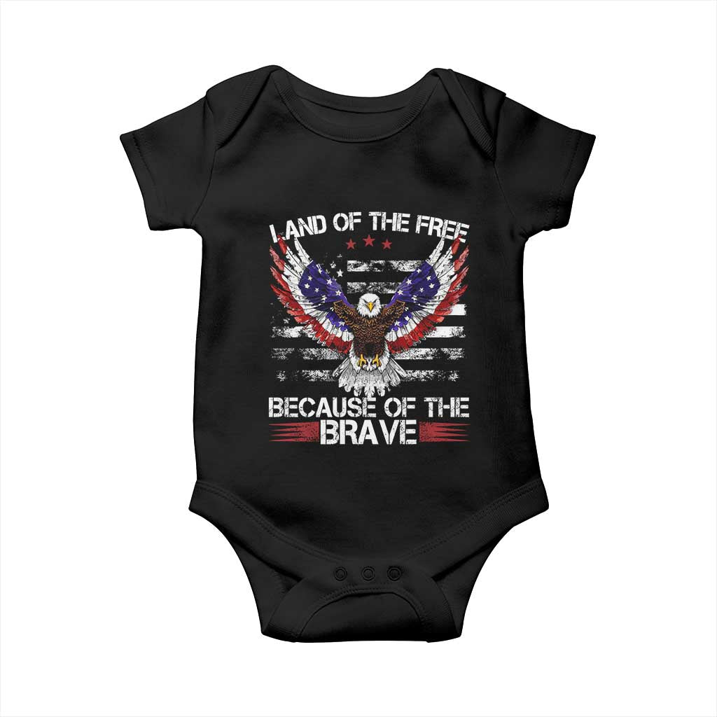 Land of the Free Because of the Brave Baby Onesie American Flag Patriotic Eagle 4th of July - Wonder Print Shop