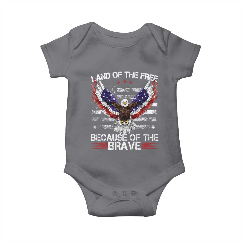 Land of the Free Because of the Brave Baby Onesie American Flag Patriotic Eagle 4th of July - Wonder Print Shop