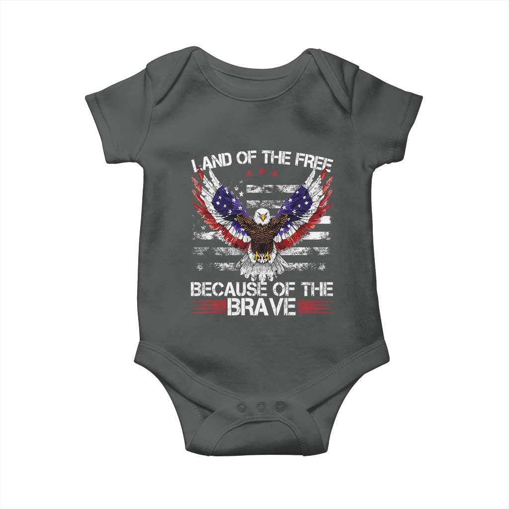Land of the Free Because of the Brave Baby Onesie American Flag Patriotic Eagle 4th of July - Wonder Print Shop