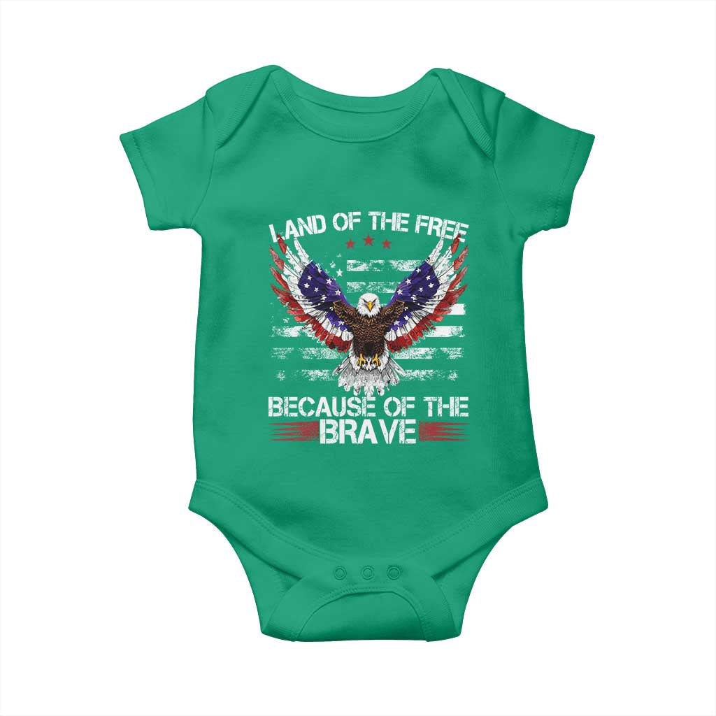 Land of the Free Because of the Brave Baby Onesie American Flag Patriotic Eagle 4th of July - Wonder Print Shop