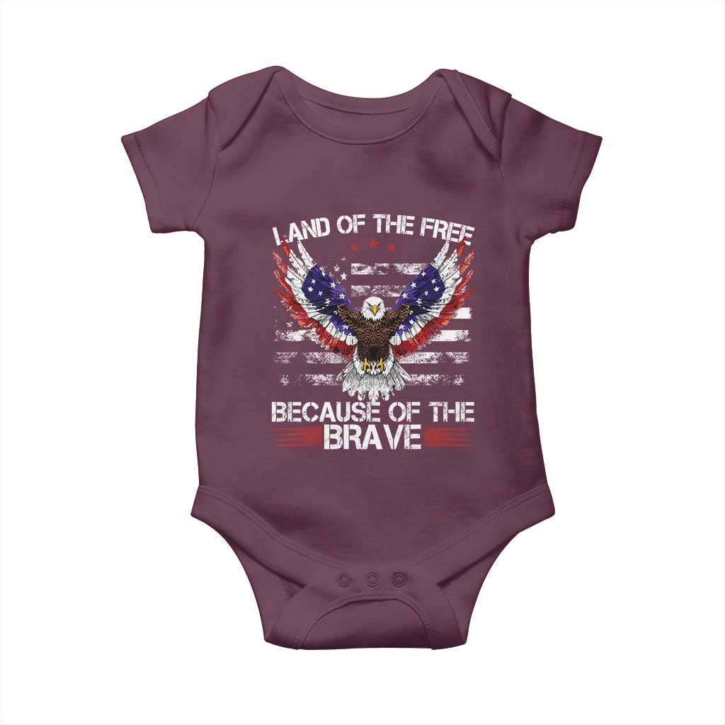 Land of the Free Because of the Brave Baby Onesie American Flag Patriotic Eagle 4th of July - Wonder Print Shop