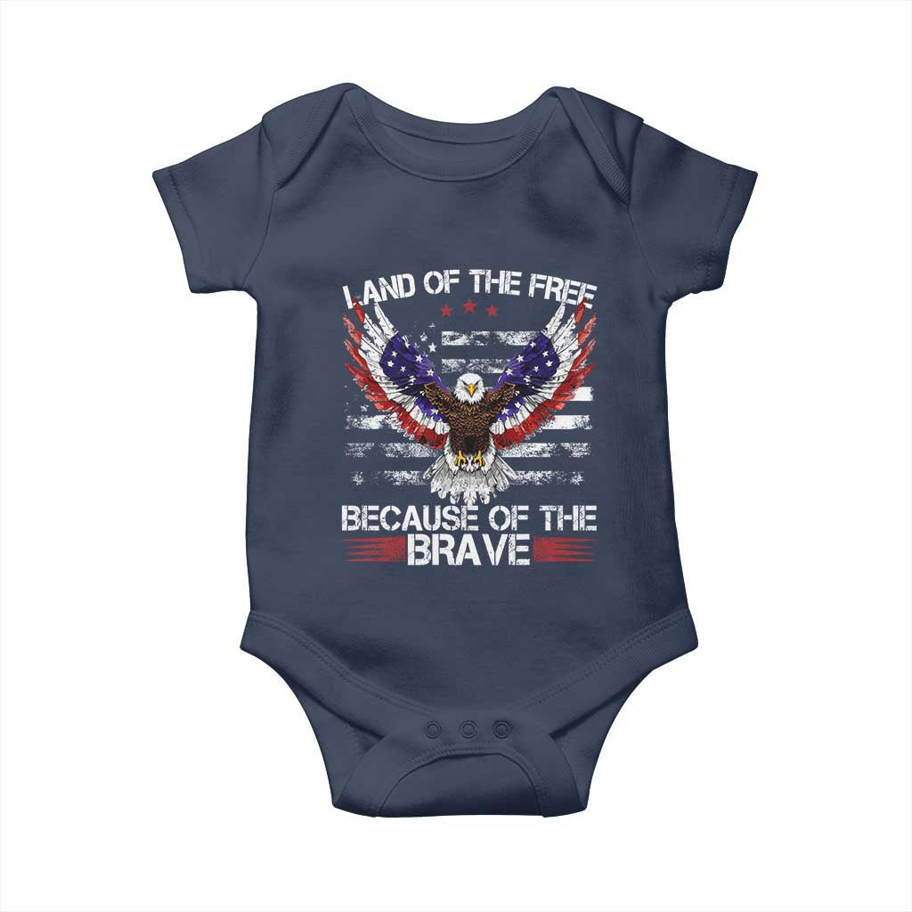 Land of the Free Because of the Brave Baby Onesie American Flag Patriotic Eagle 4th of July - Wonder Print Shop