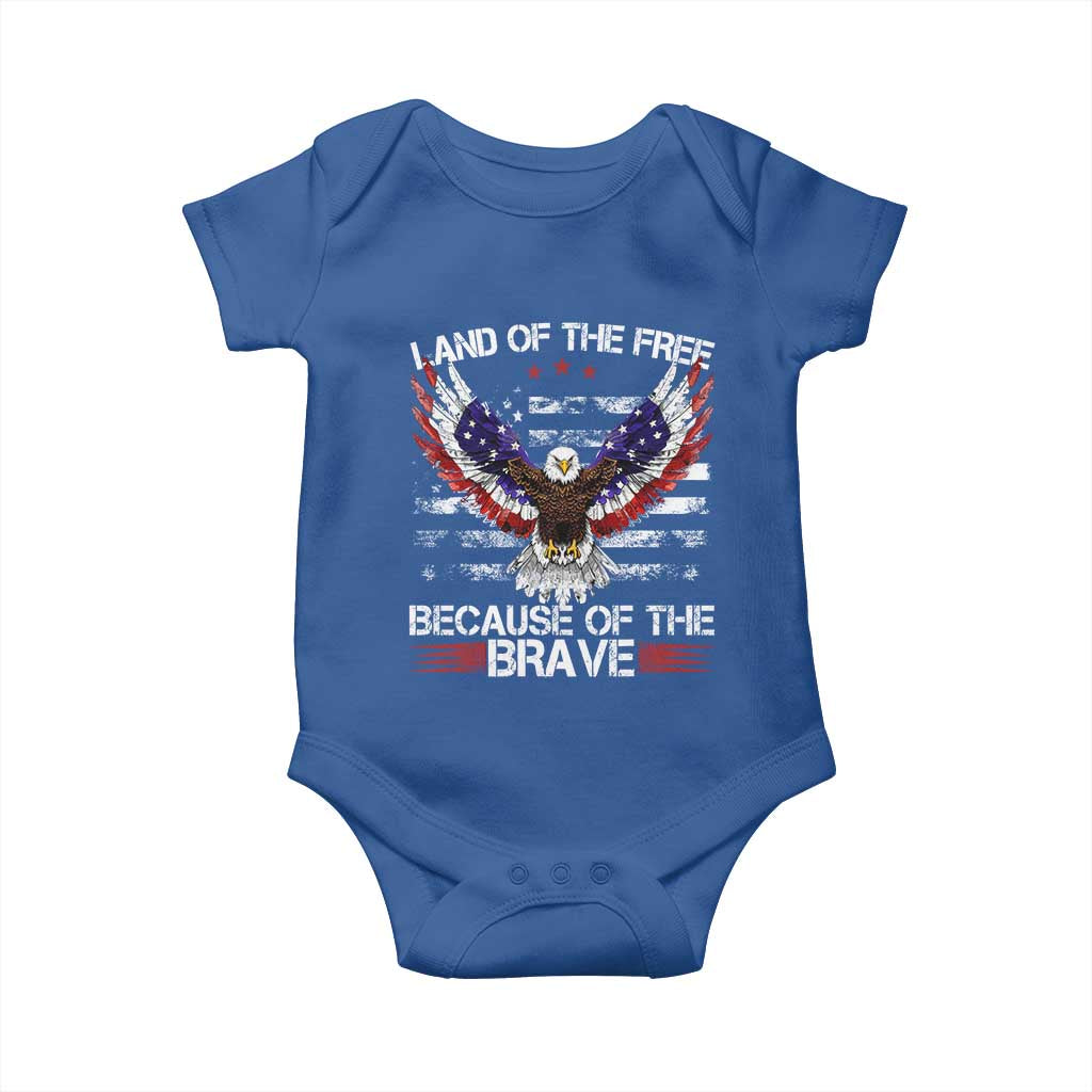 Land of the Free Because of the Brave Baby Onesie American Flag Patriotic Eagle 4th of July - Wonder Print Shop