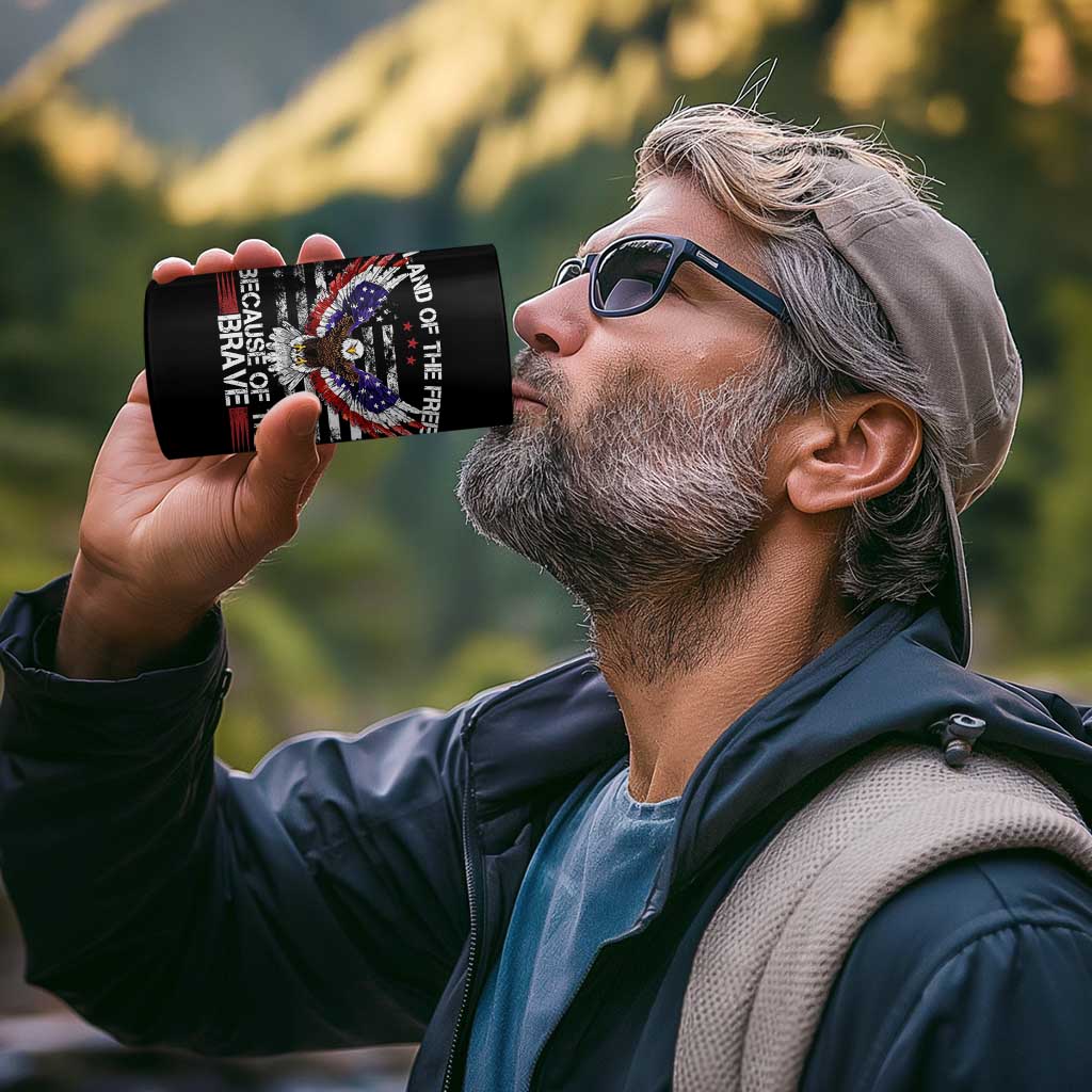 Land of the Free Because of the Brave 4 in 1 Can Cooler Tumbler American Flag Patriotic Eagle 4th of July - Wonder Print Shop