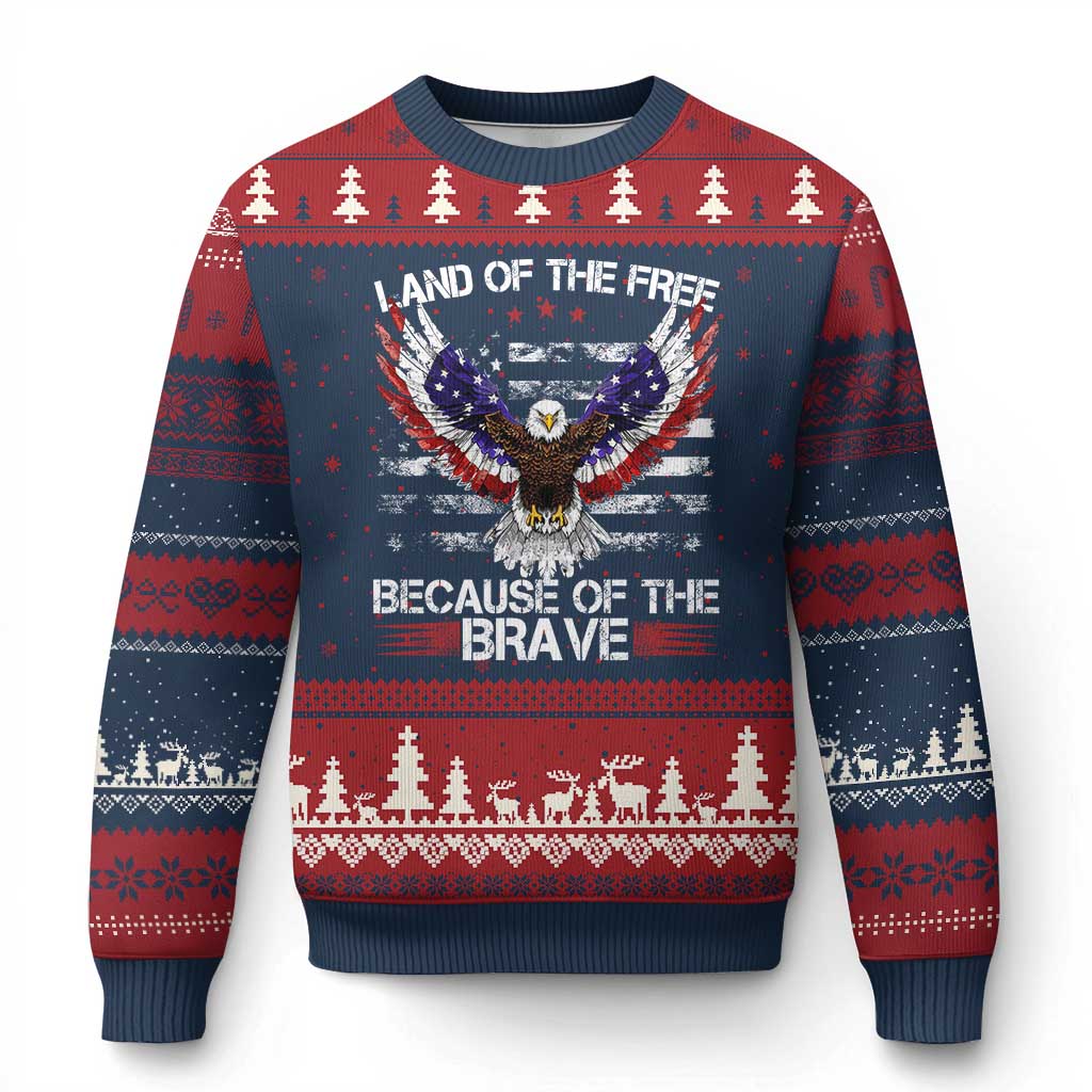 Land of the Free Because of the Brave Ugly Christmas Sweater American Flag Patriotic Eagle 4th of July - Wonder Print Shop