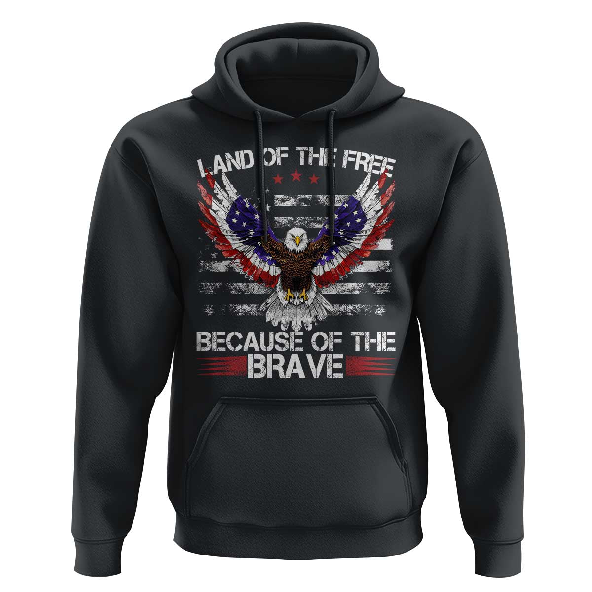 Land of the Free Because of the Brave Hoodie American Flag Patriotic Eagle 4th of July - Wonder Print Shop