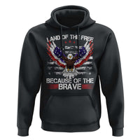 Land of the Free Because of the Brave Hoodie American Flag Patriotic Eagle 4th of July - Wonder Print Shop