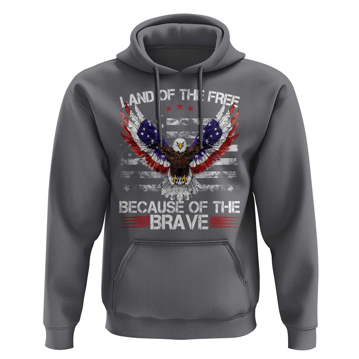 Land of the Free Because of the Brave Hoodie American Flag Patriotic Eagle 4th of July - Wonder Print Shop