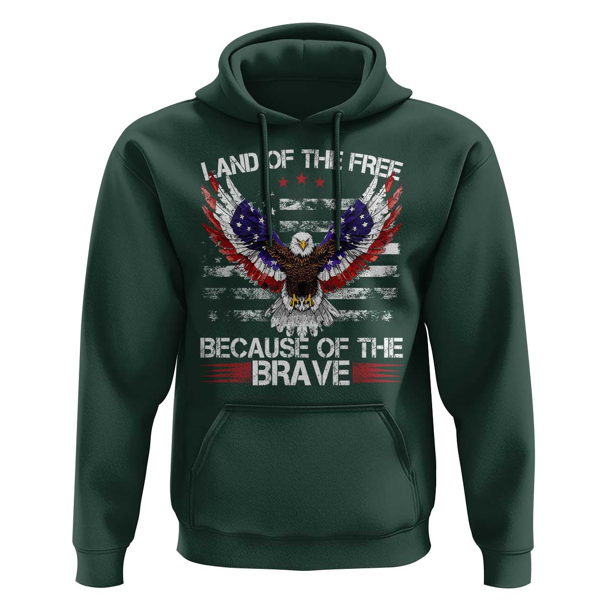 Land of the Free Because of the Brave Hoodie American Flag Patriotic Eagle 4th of July - Wonder Print Shop