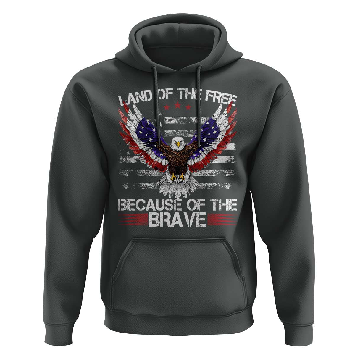 Land of the Free Because of the Brave Hoodie American Flag Patriotic Eagle 4th of July - Wonder Print Shop