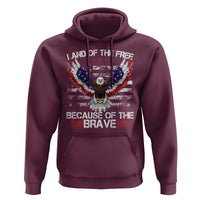 Land of the Free Because of the Brave Hoodie American Flag Patriotic Eagle 4th of July - Wonder Print Shop