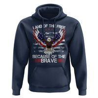 Land of the Free Because of the Brave Hoodie American Flag Patriotic Eagle 4th of July - Wonder Print Shop