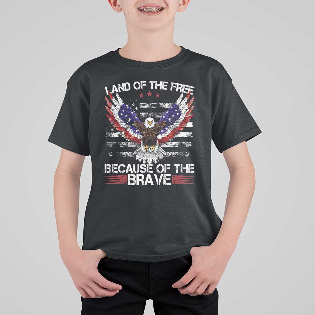 Land of the Free Because of the Brave T Shirt For Kid American Flag Patriotic Eagle 4th of July - Wonder Print Shop