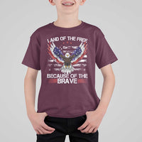 Land of the Free Because of the Brave T Shirt For Kid American Flag Patriotic Eagle 4th of July - Wonder Print Shop