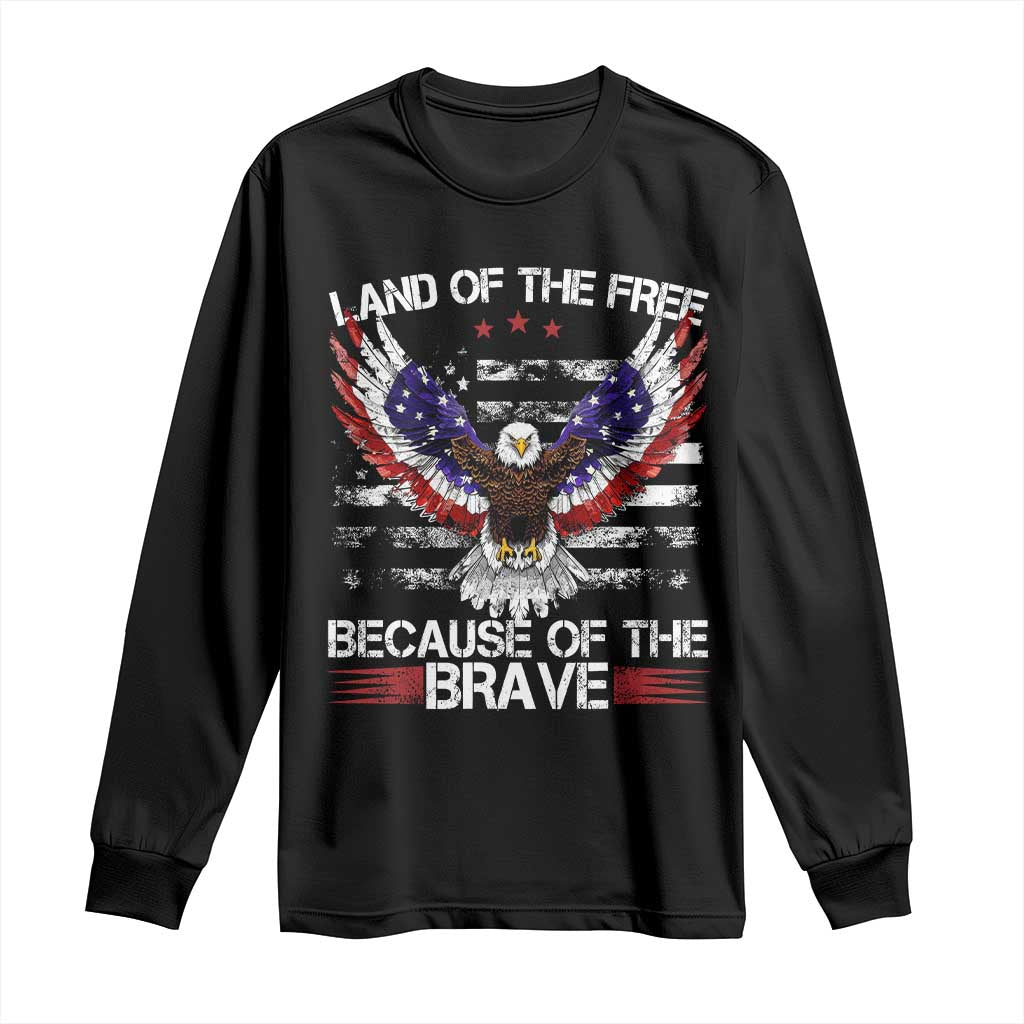 Land of the Free Because of the Brave Long Sleeve Shirt American Flag Patriotic Eagle 4th of July - Wonder Print Shop