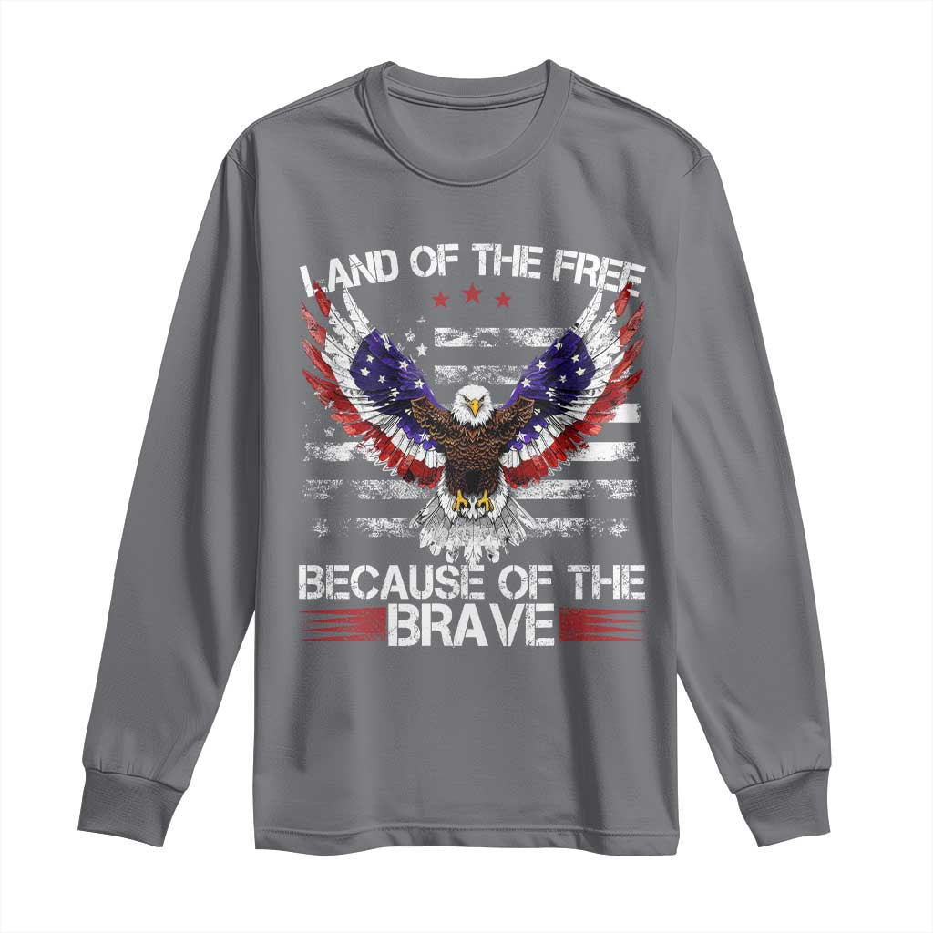Land of the Free Because of the Brave Long Sleeve Shirt American Flag Patriotic Eagle 4th of July - Wonder Print Shop