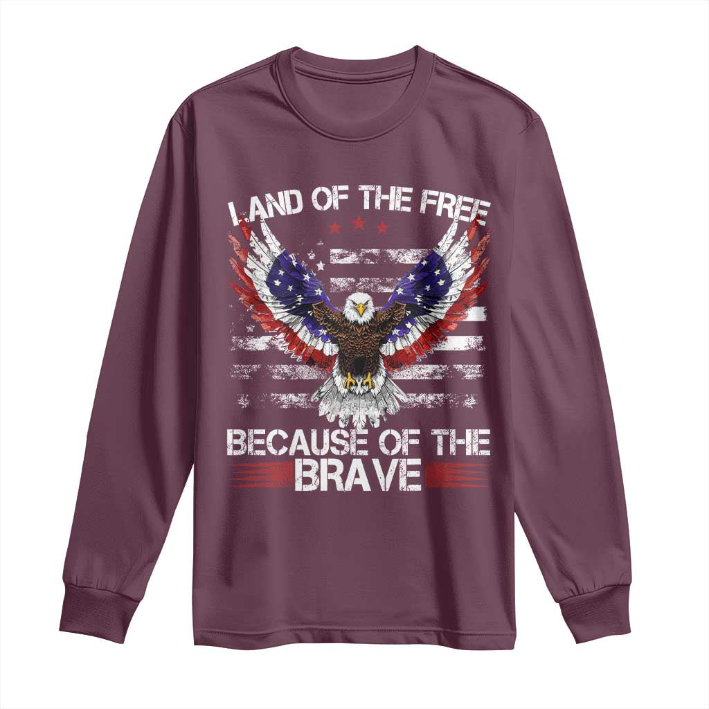 Land of the Free Because of the Brave Long Sleeve Shirt American Flag Patriotic Eagle 4th of July - Wonder Print Shop