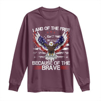 Land of the Free Because of the Brave Long Sleeve Shirt American Flag Patriotic Eagle 4th of July - Wonder Print Shop