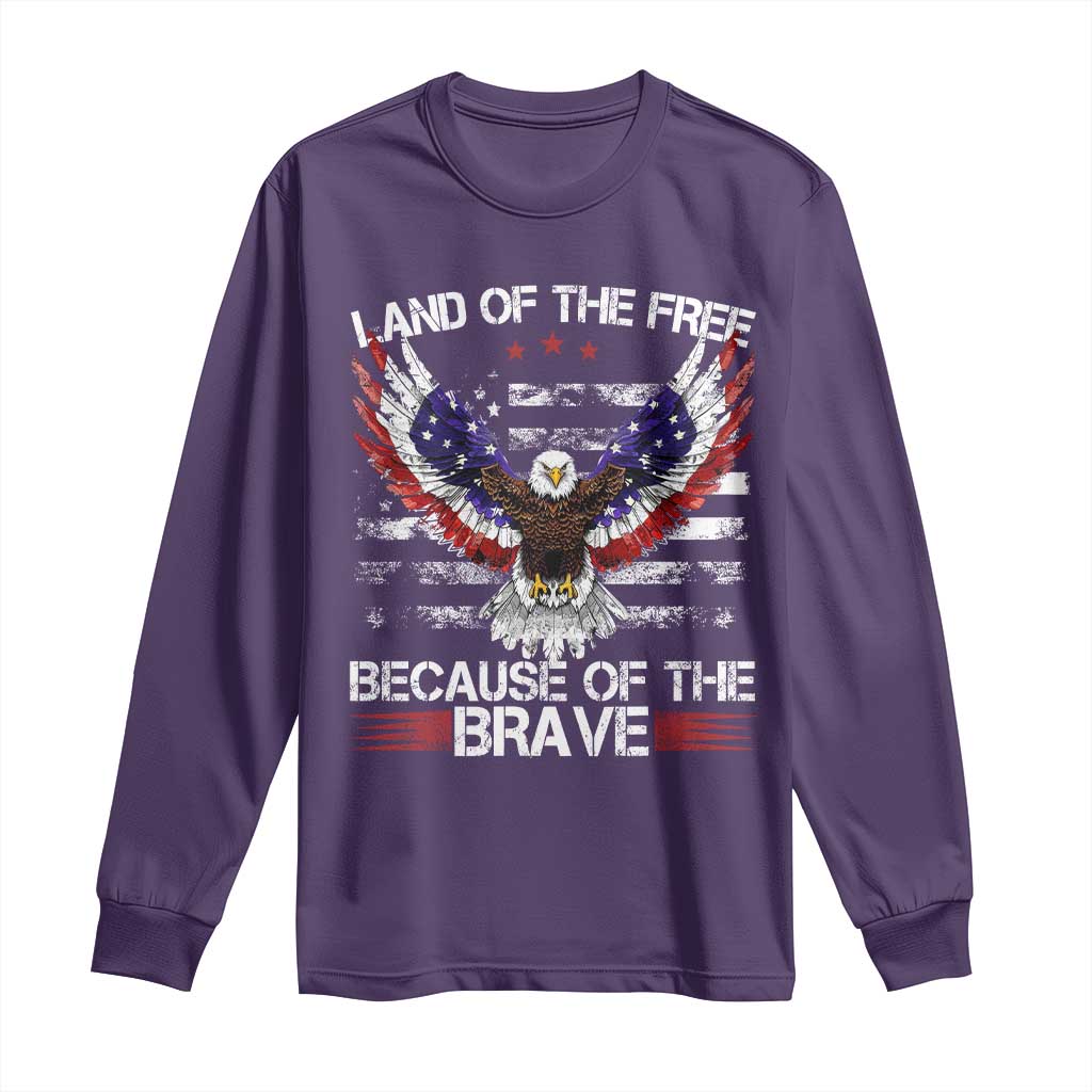 Land of the Free Because of the Brave Long Sleeve Shirt American Flag Patriotic Eagle 4th of July - Wonder Print Shop