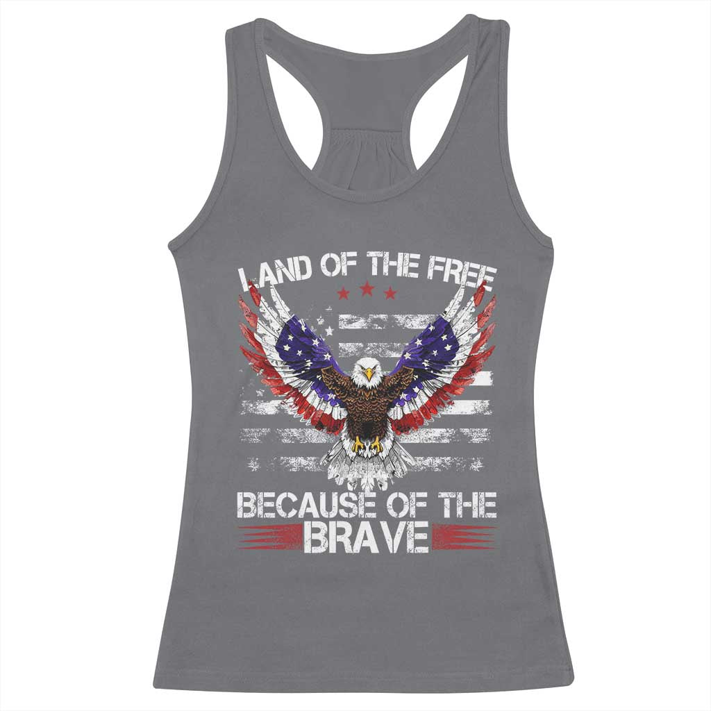 Land of the Free Because of the Brave Racerback Tank Top American Flag Patriotic Eagle 4th of July - Wonder Print Shop