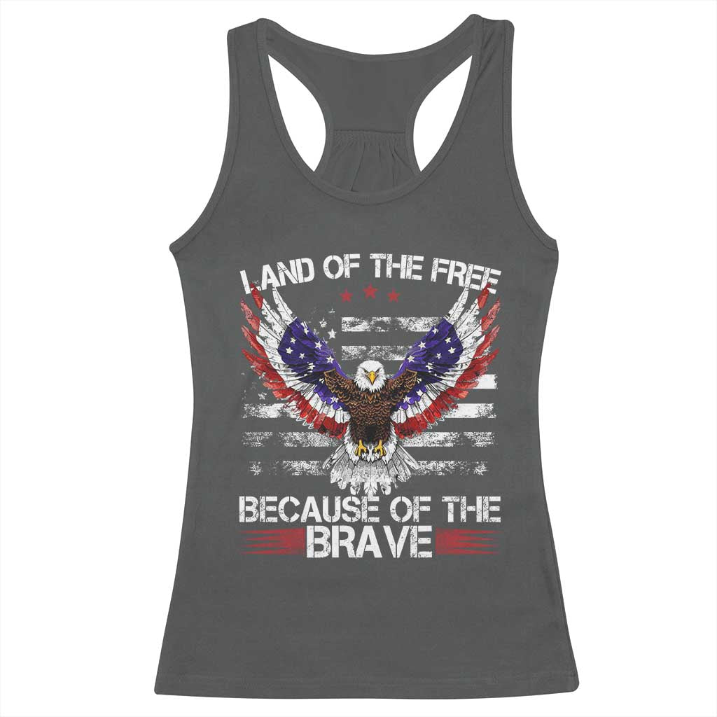 Land of the Free Because of the Brave Racerback Tank Top American Flag Patriotic Eagle 4th of July - Wonder Print Shop