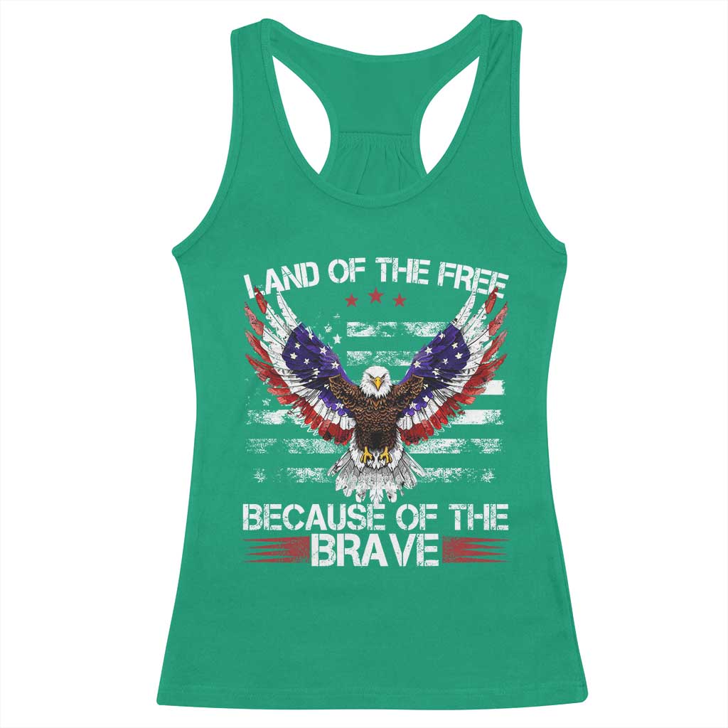 Land of the Free Because of the Brave Racerback Tank Top American Flag Patriotic Eagle 4th of July - Wonder Print Shop