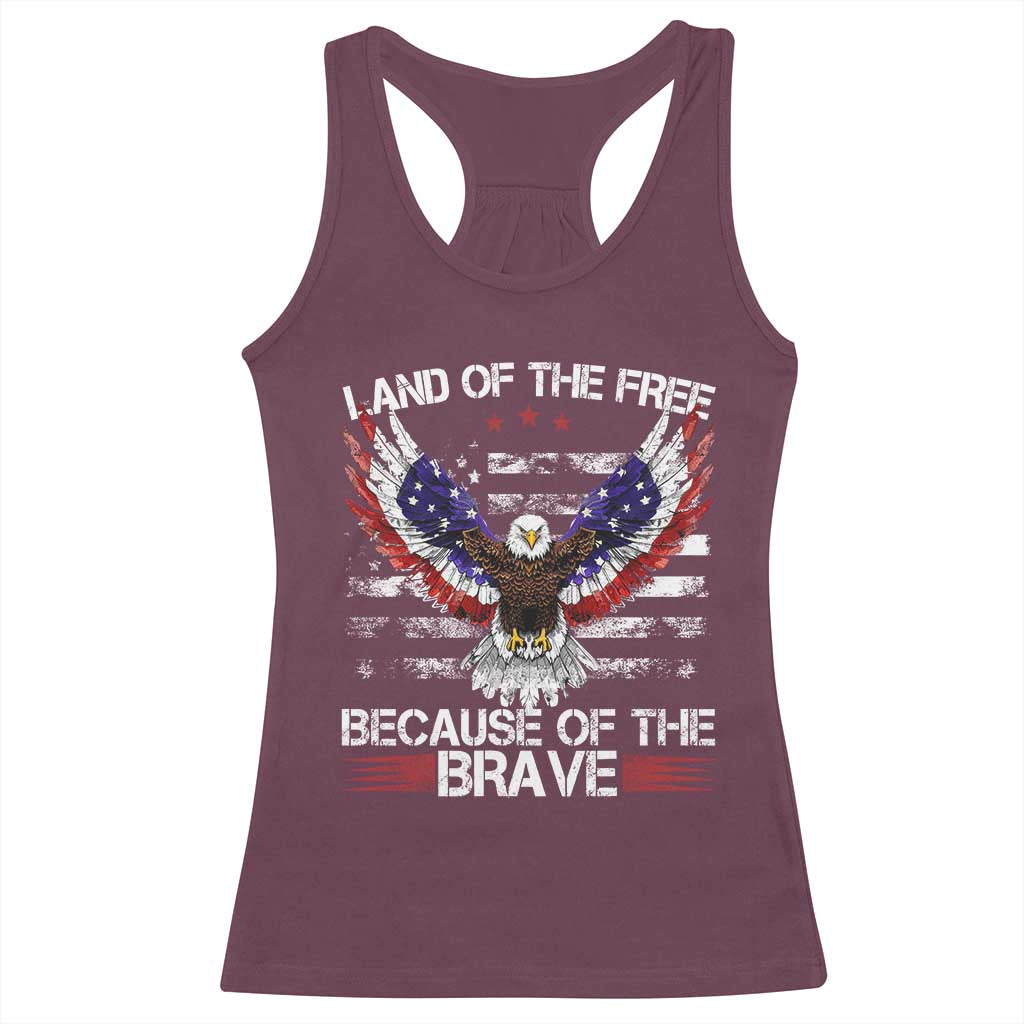 Land of the Free Because of the Brave Racerback Tank Top American Flag Patriotic Eagle 4th of July - Wonder Print Shop