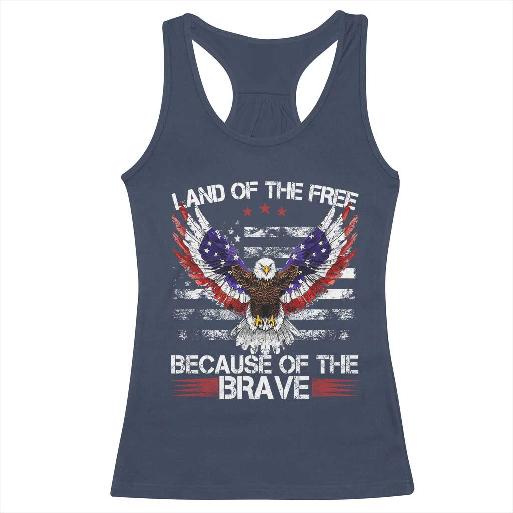 Land of the Free Because of the Brave Racerback Tank Top American Flag Patriotic Eagle 4th of July - Wonder Print Shop