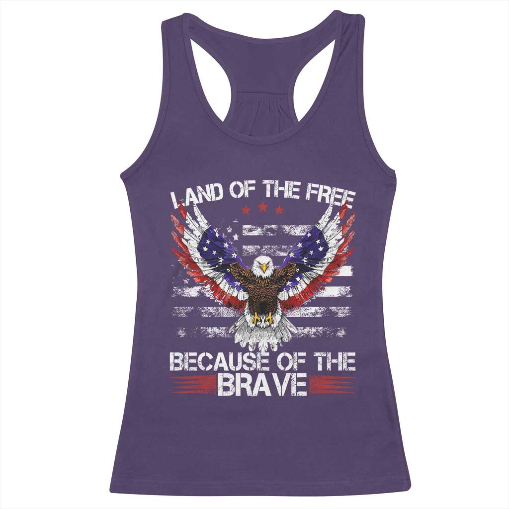 Land of the Free Because of the Brave Racerback Tank Top American Flag Patriotic Eagle 4th of July - Wonder Print Shop