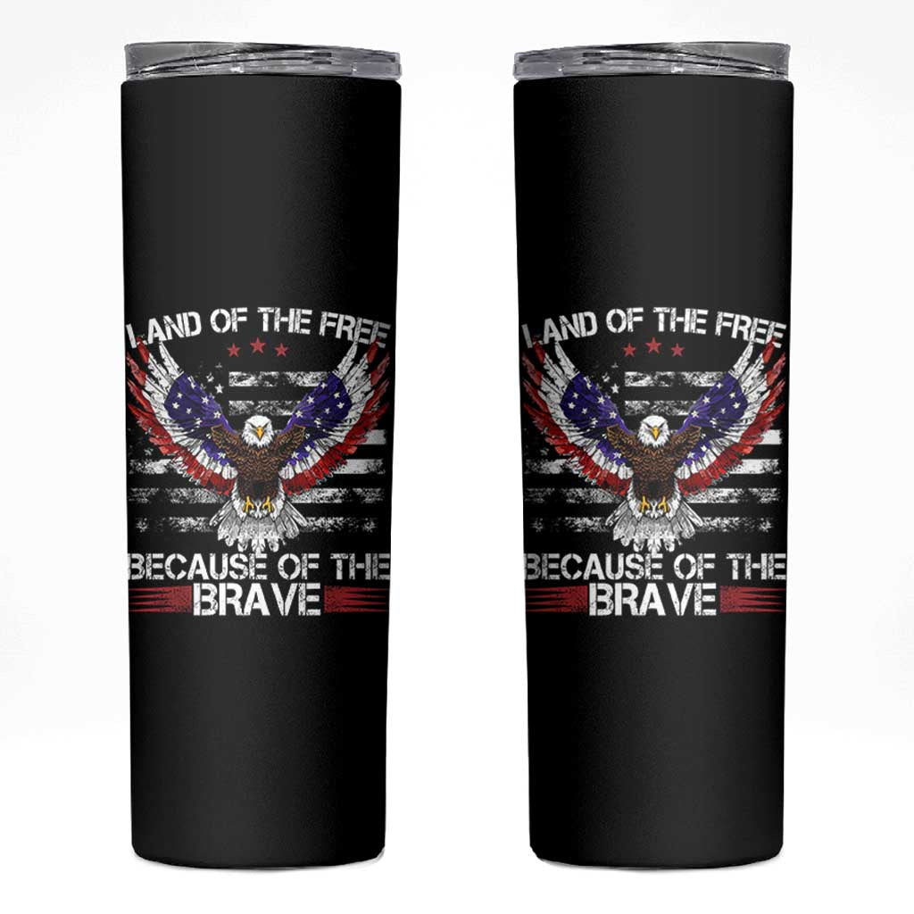 Land of the Free Because of the Brave Skinny Tumbler American Flag Patriotic Eagle 4th of July - Wonder Print Shop