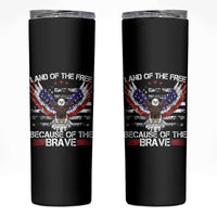Land of the Free Because of the Brave Skinny Tumbler American Flag Patriotic Eagle 4th of July - Wonder Print Shop
