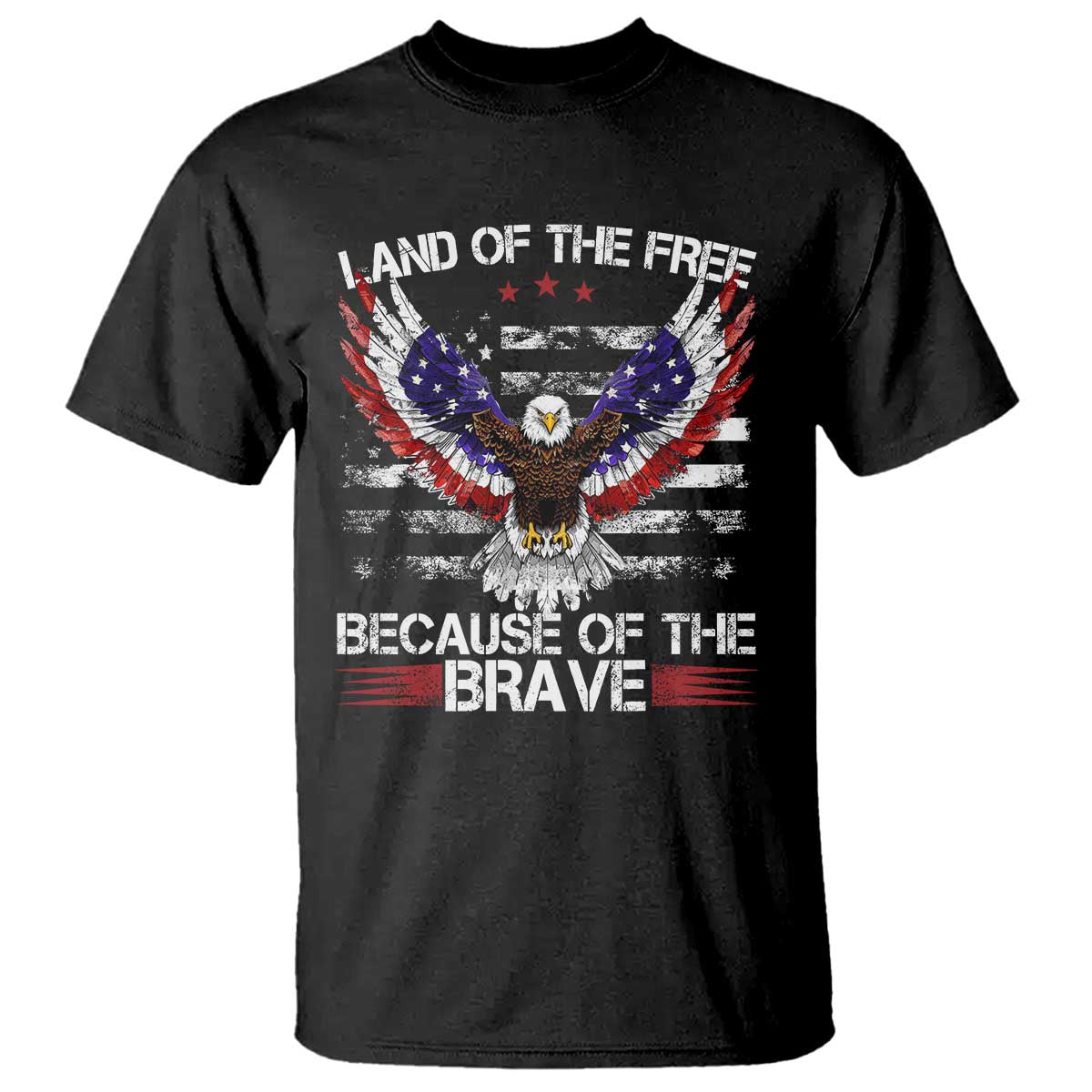 Land of the Free Because of the Brave T Shirt American Flag Patriotic Eagle 4th of July - Wonder Print Shop