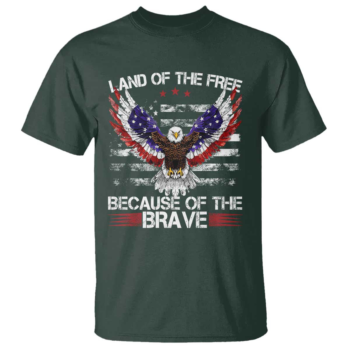 Land of the Free Because of the Brave T Shirt American Flag Patriotic Eagle 4th of July - Wonder Print Shop