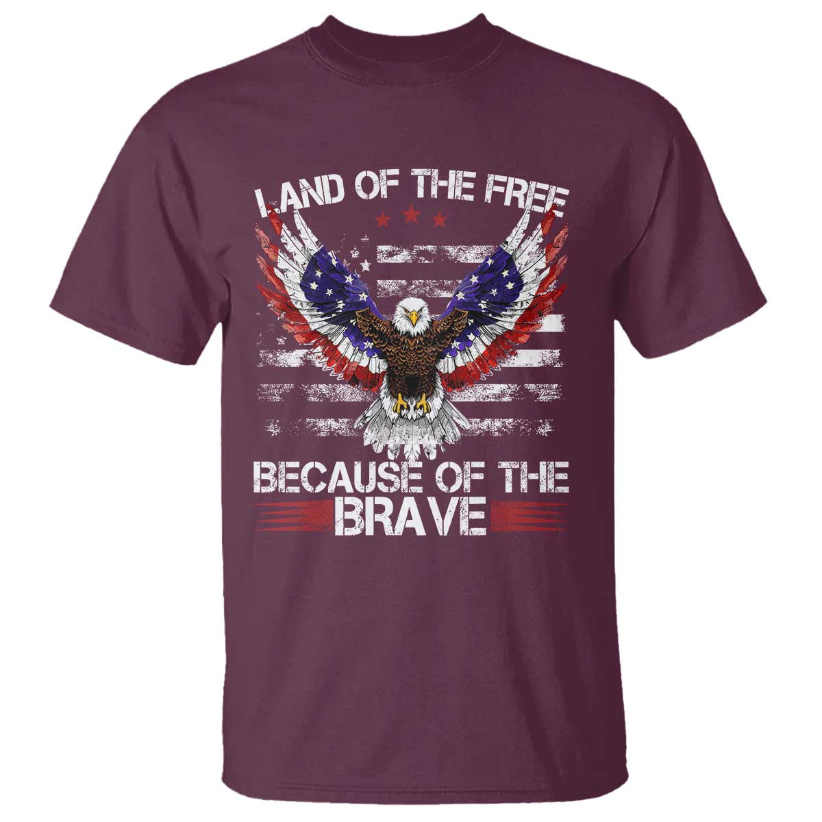 Land of the Free Because of the Brave T Shirt American Flag Patriotic Eagle 4th of July - Wonder Print Shop