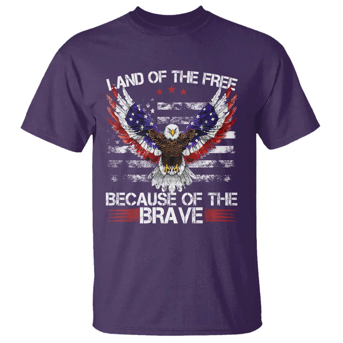 Land of the Free Because of the Brave T Shirt American Flag Patriotic Eagle 4th of July - Wonder Print Shop