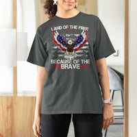 Land of the Free Because of the Brave T Shirt For Women American Flag Patriotic Eagle 4th of July - Wonder Print Shop