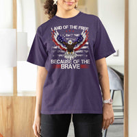 Land of the Free Because of the Brave T Shirt For Women American Flag Patriotic Eagle 4th of July - Wonder Print Shop