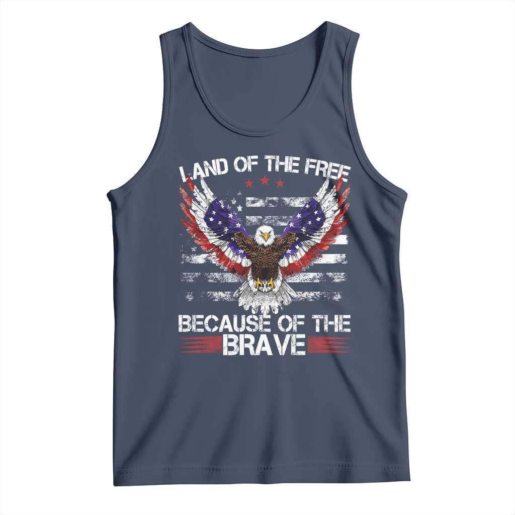 Land of the Free Because of the Brave Tank Top American Flag Patriotic Eagle 4th of July - Wonder Print Shop