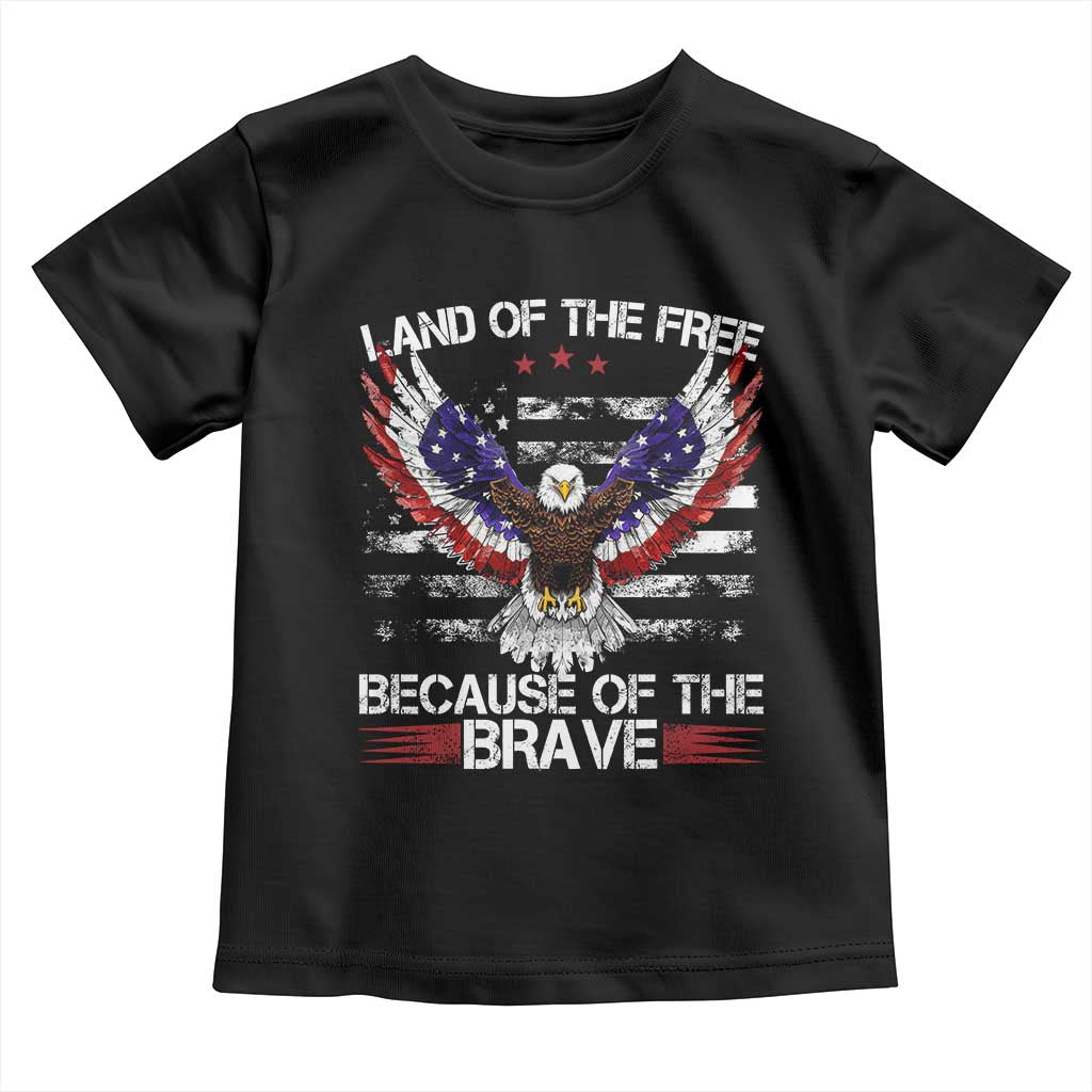 Land of the Free Because of the Brave Toddler T Shirt American Flag Patriotic Eagle 4th of July - Wonder Print Shop