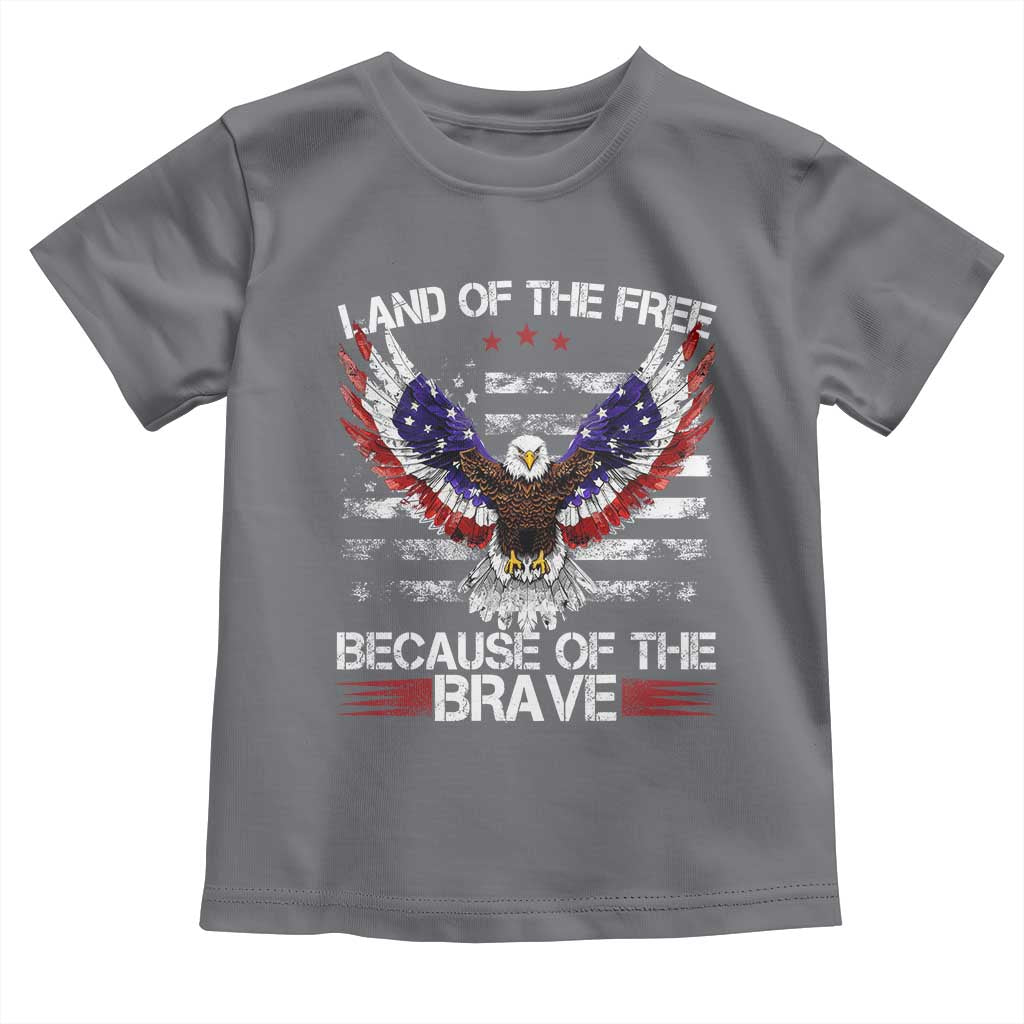 Land of the Free Because of the Brave Toddler T Shirt American Flag Patriotic Eagle 4th of July - Wonder Print Shop