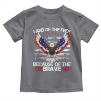 Land of the Free Because of the Brave Toddler T Shirt American Flag Patriotic Eagle 4th of July - Wonder Print Shop