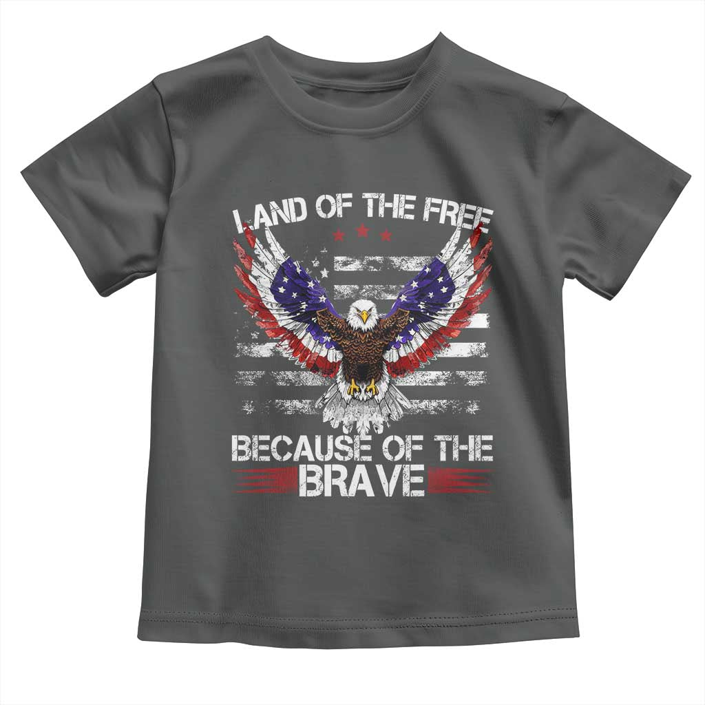 Land of the Free Because of the Brave Toddler T Shirt American Flag Patriotic Eagle 4th of July - Wonder Print Shop
